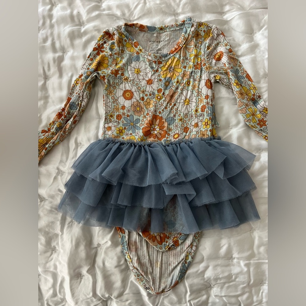 Posh Peanut Floral and Blue Tulle Dress